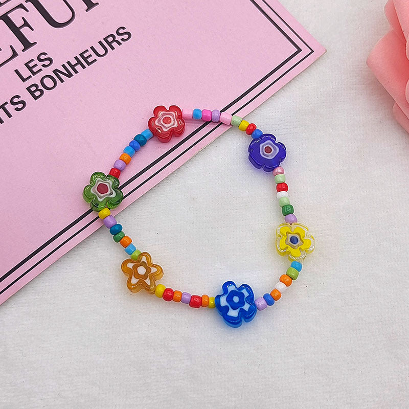 Peads de cuerda de flor de perla al por mayor pulsera de vidrio